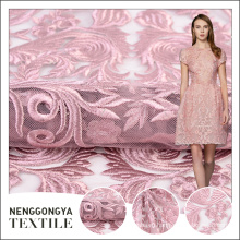 Высокое качество OEM трикотажная сетка розовая пена вышивка ткани для свадебного платья